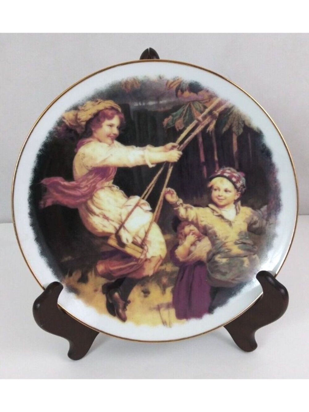 Vintage Pears Prints "After School" 8.25" Gold Trim Decorative Plate